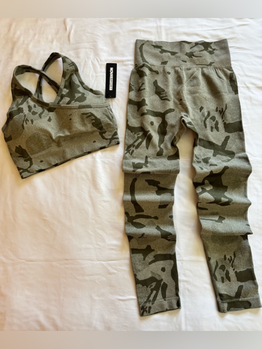 NovaSport Olive Green Camo Active Set - Sports Bra & High-Rise Leggings